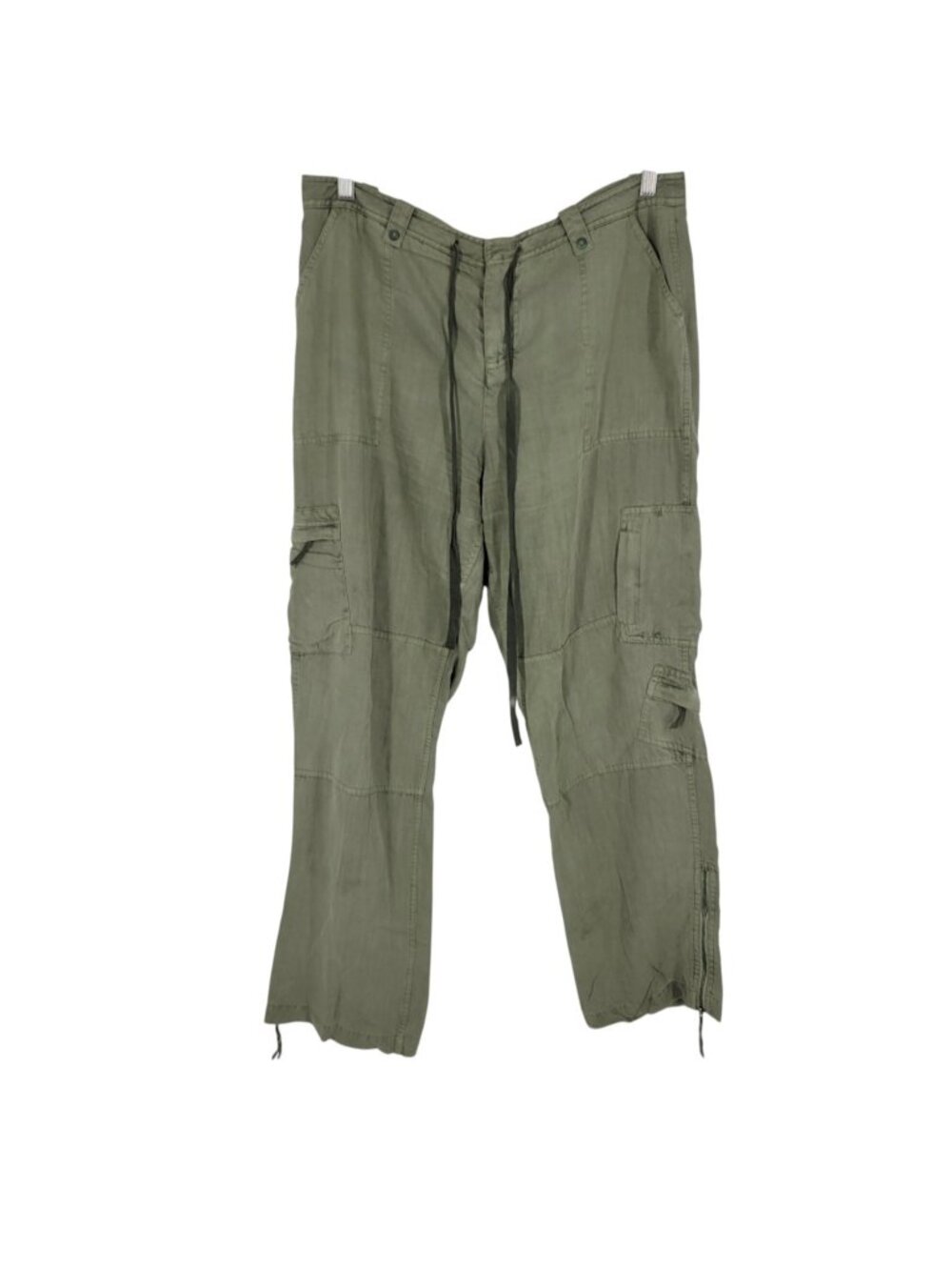 Sundance 12 Tencel Cargo Pants Olive Green Utility Lagenlook Boho Wide Leg